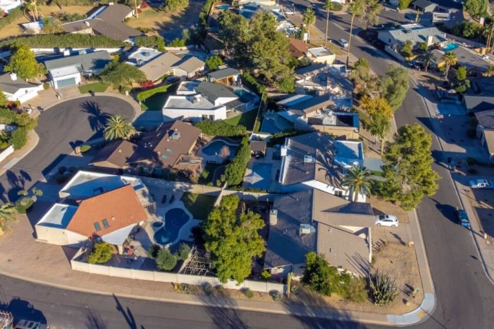 Home Inspections overhead of buildings